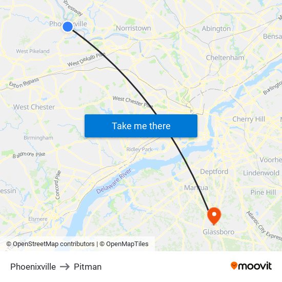 Phoenixville to Pitman map