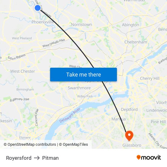 Royersford to Pitman map