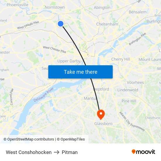 West Conshohocken to Pitman map