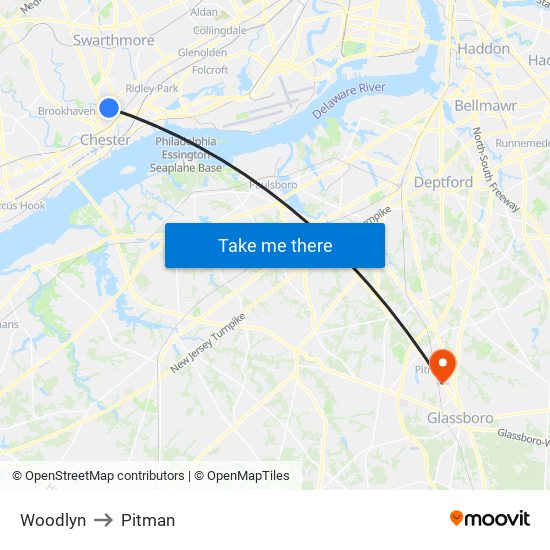 Woodlyn to Pitman map
