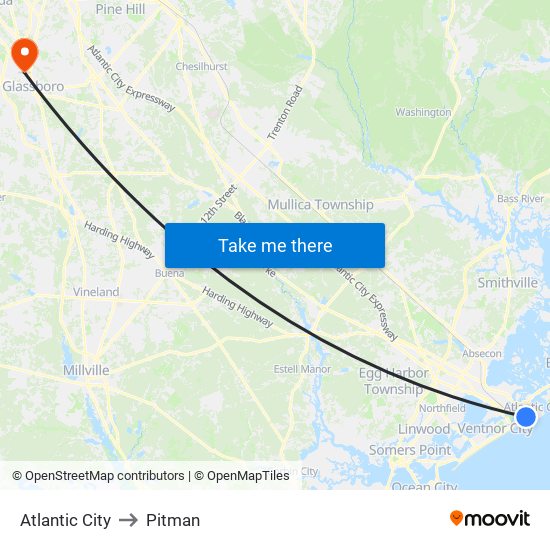 Atlantic City to Pitman map