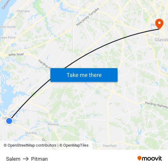 Salem to Pitman map