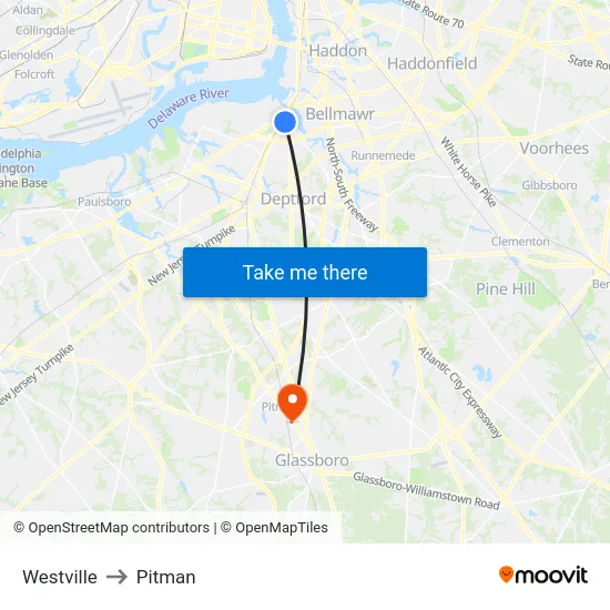 Westville to Pitman map