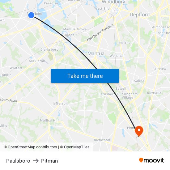 Paulsboro to Pitman map