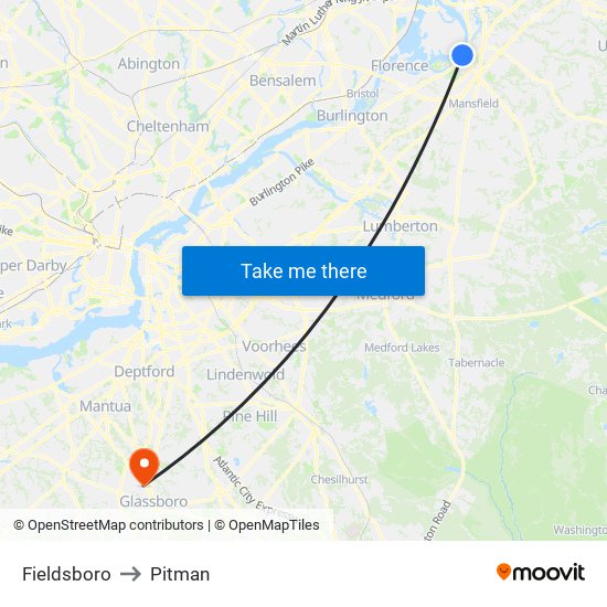 Fieldsboro to Pitman map