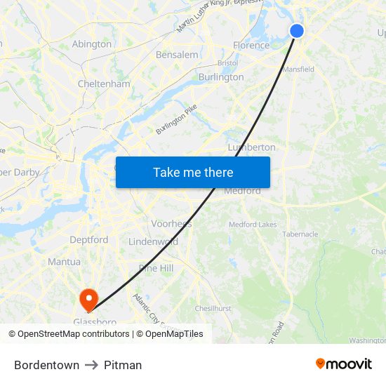 Bordentown to Pitman map