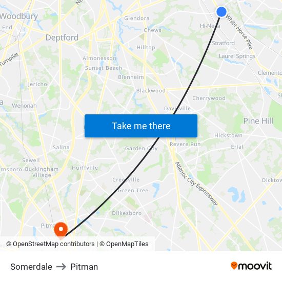 Somerdale to Pitman map