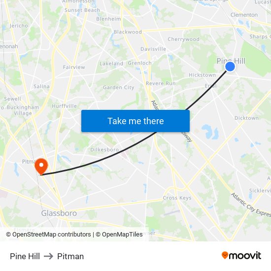 Pine Hill to Pitman map