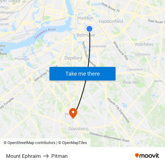 Mount Ephraim to Pitman map