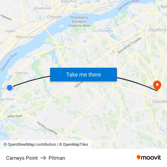 Carneys Point to Pitman map