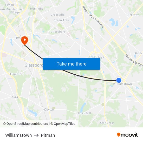 Williamstown to Pitman map