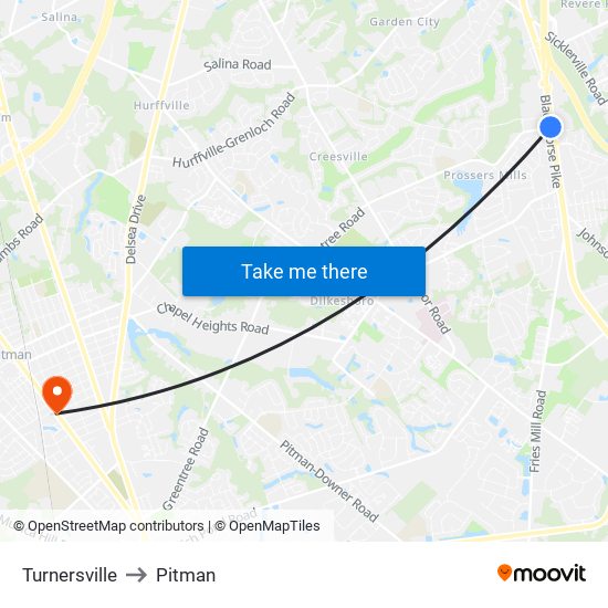 Turnersville to Pitman map