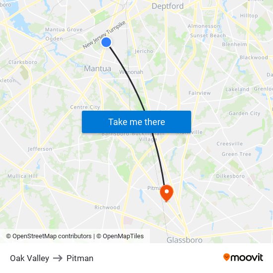 Oak Valley to Pitman map