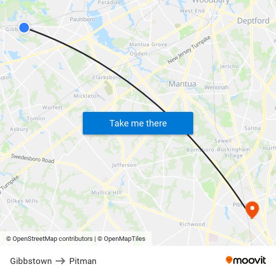 Gibbstown to Pitman map