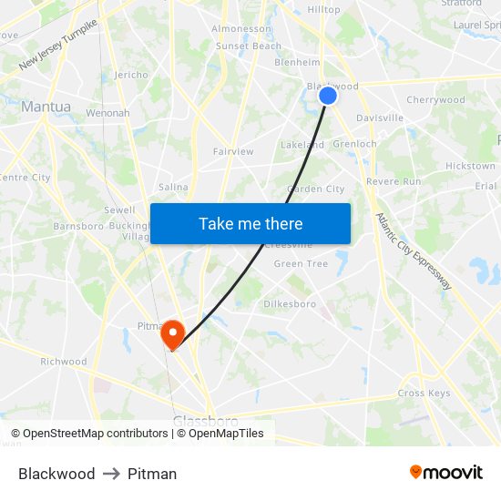 Blackwood to Pitman map