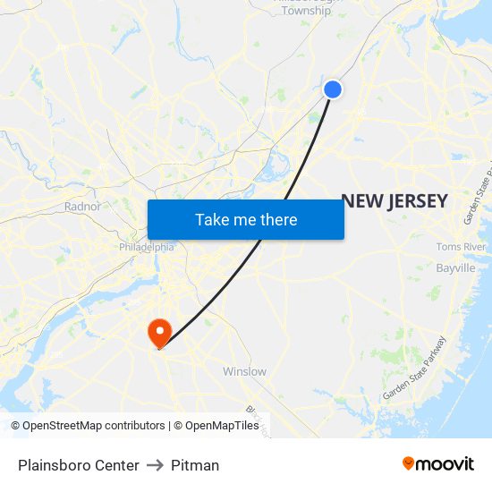 Plainsboro Center to Pitman map