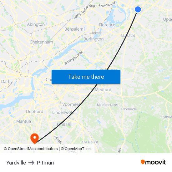 Yardville to Pitman map