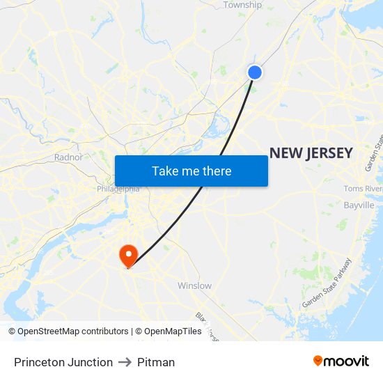 Princeton Junction to Pitman map