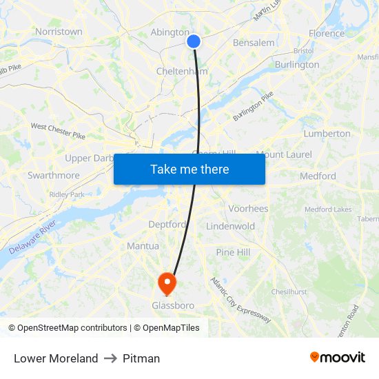 Lower Moreland to Pitman map