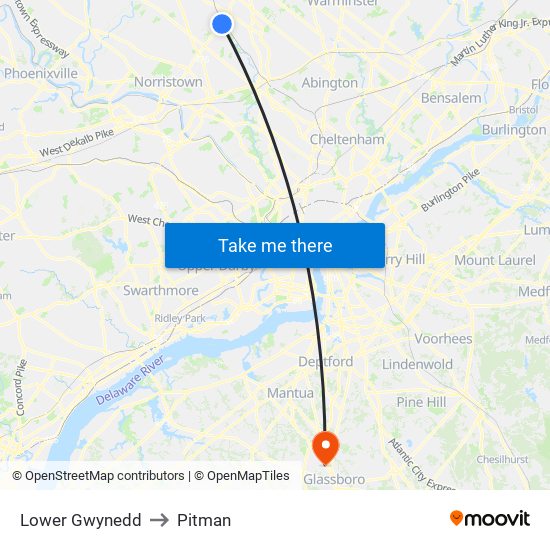 Lower Gwynedd to Pitman map