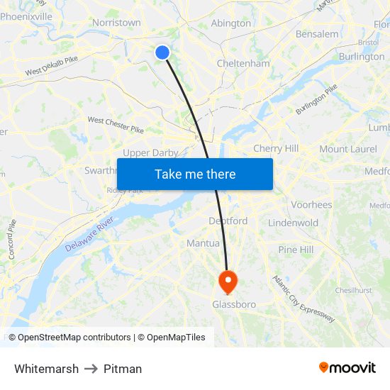 Whitemarsh to Pitman map