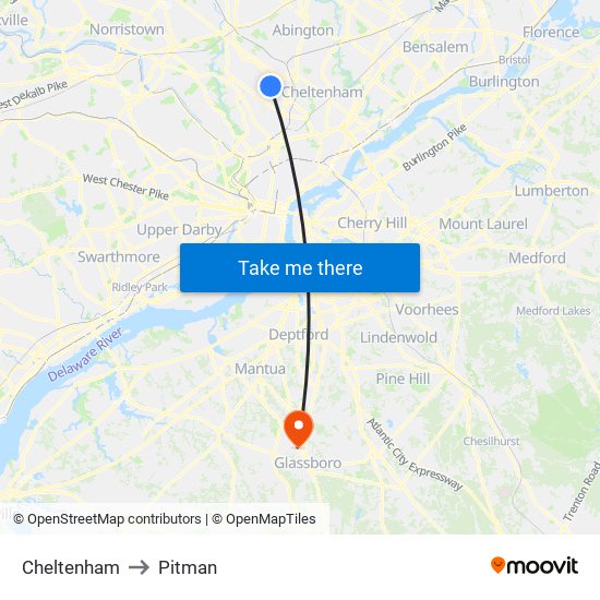 Cheltenham to Pitman map