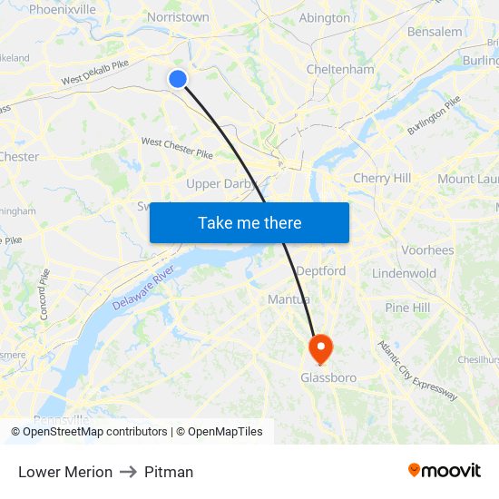 Lower Merion to Pitman map