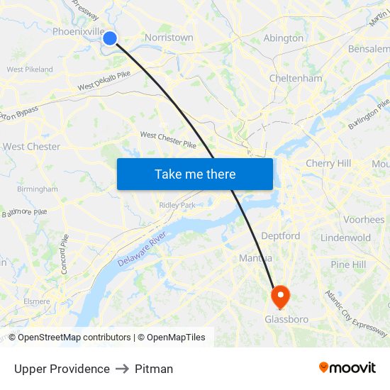 Upper Providence to Pitman map