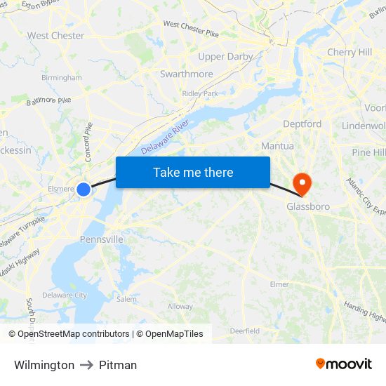 Wilmington to Pitman map