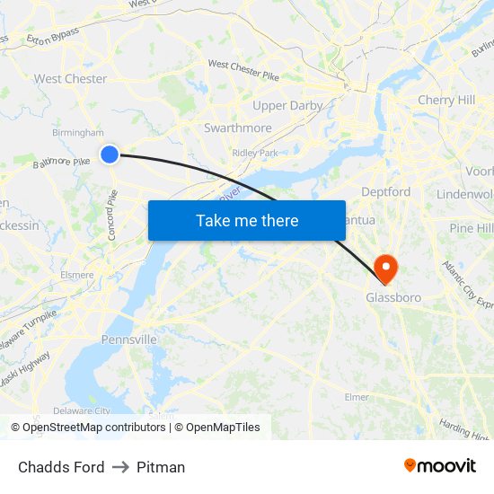 Chadds Ford to Pitman map