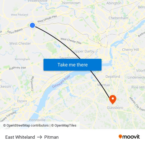 East Whiteland to Pitman map