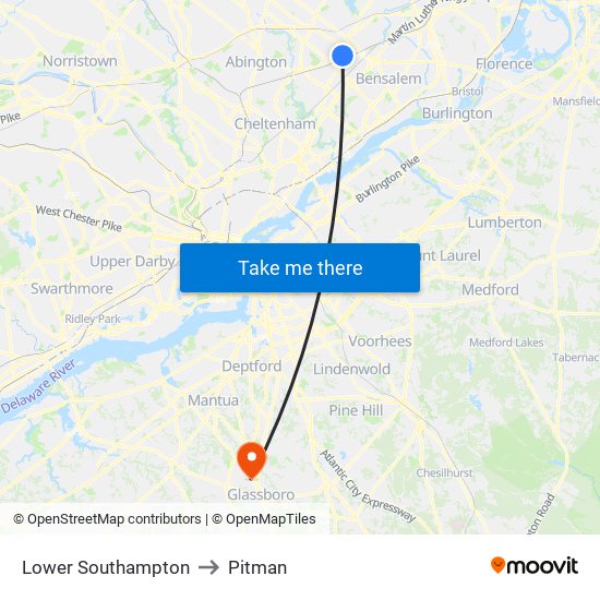 Lower Southampton to Pitman map