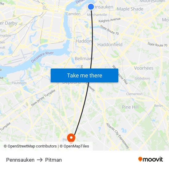 Pennsauken to Pitman map