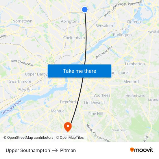 Upper Southampton to Pitman map