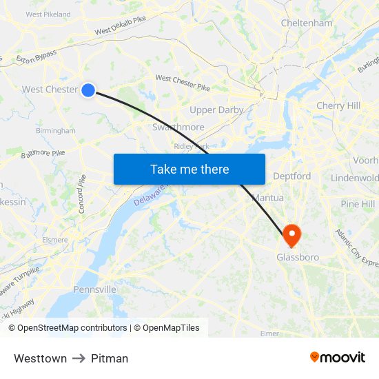 Westtown to Pitman map