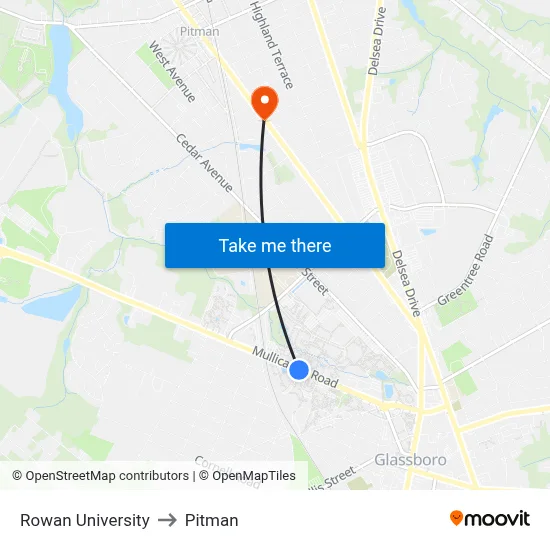 Rowan University to Pitman map