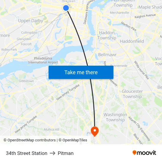 34th Street Station to Pitman map