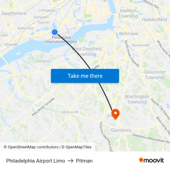Philadelphia Airport Limo to Pitman map