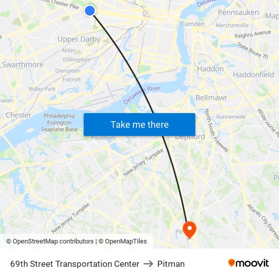 69th Street Transportation Center to Pitman map