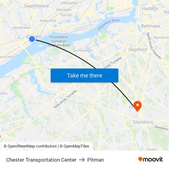 Chester Transportation Center to Pitman map