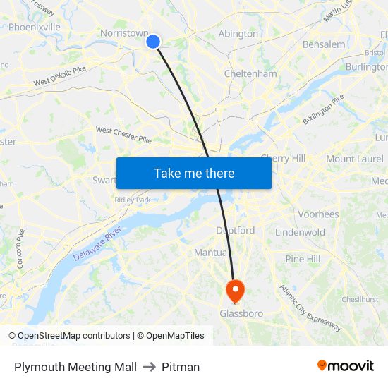 Plymouth Meeting Mall to Pitman map