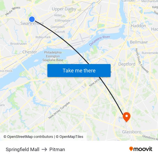 Springfield Mall to Pitman map