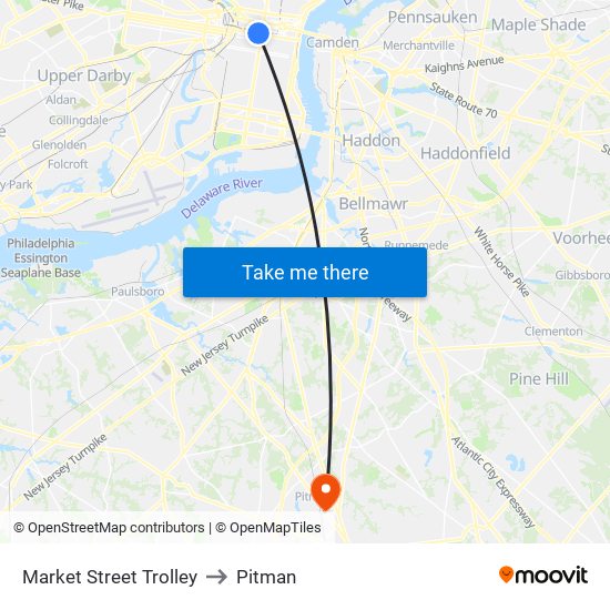 Market Street Trolley to Pitman map