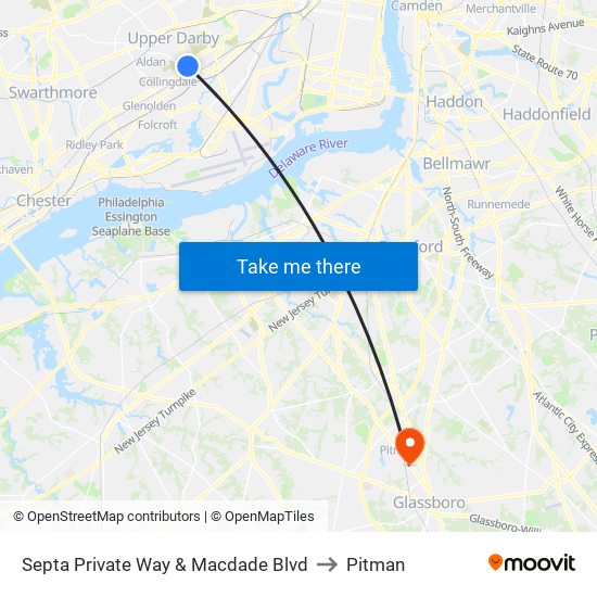 Septa Private Way & Macdade Blvd to Pitman map