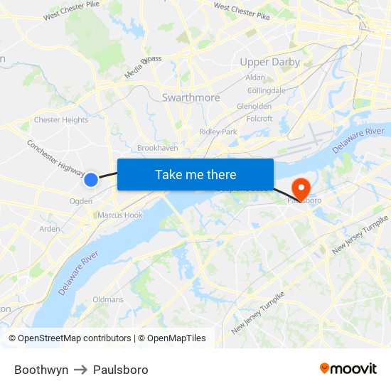 Boothwyn to Paulsboro map