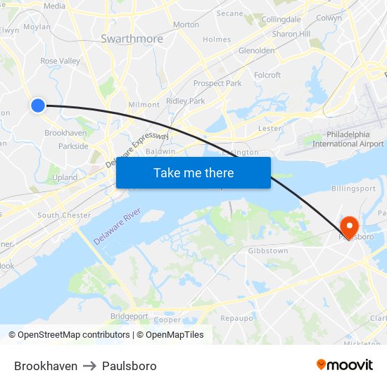 Brookhaven to Paulsboro map