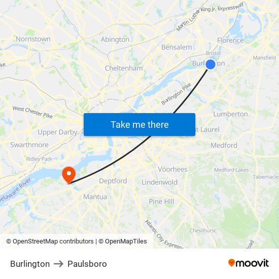 Burlington to Paulsboro map