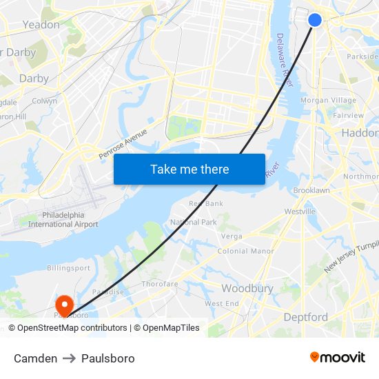 Camden to Paulsboro map