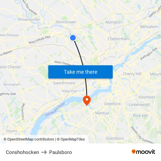 Conshohocken to Paulsboro map