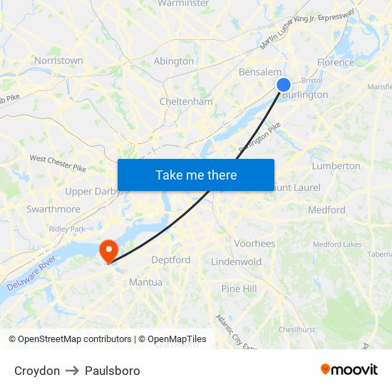 Croydon to Paulsboro map